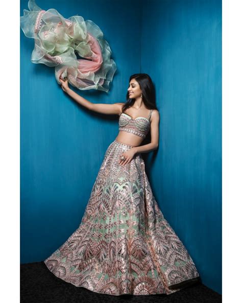Buy Design Alanna Panday Grey Foil Embroidered Lehenga Set