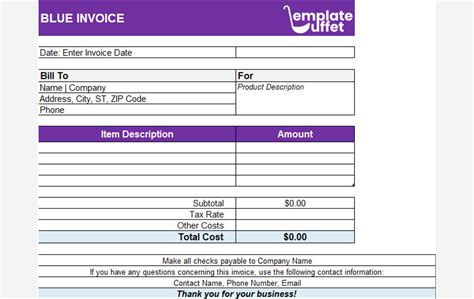 Simple Blue Invoice Excel 的图像结果