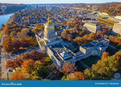 Aerial Shot of the West Virginia State Capitol Building and Downtown Charleston in Autumn. Stock ...