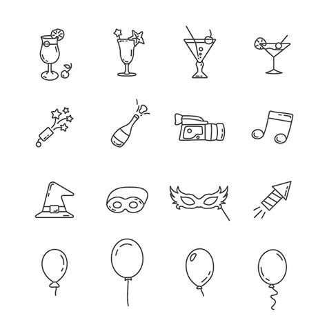 Premium Vector | Party line icon set with balloon confetti masquerade ...
