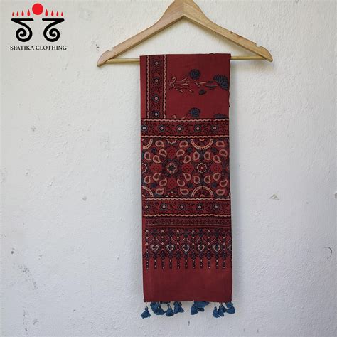 Ajrakh on Mulmul Cotton Dupatta - Natural Dyes – Spatika Clothing
