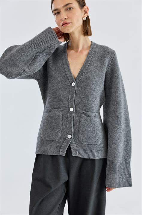 Almina Concept - V Neck Cardigan in Grey