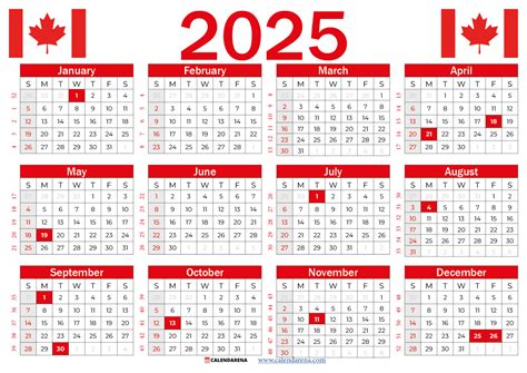 2025 Calendar Canada Printable Free