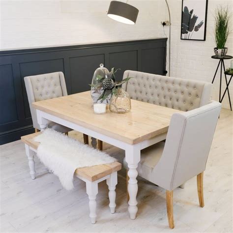 dining room table with two benches