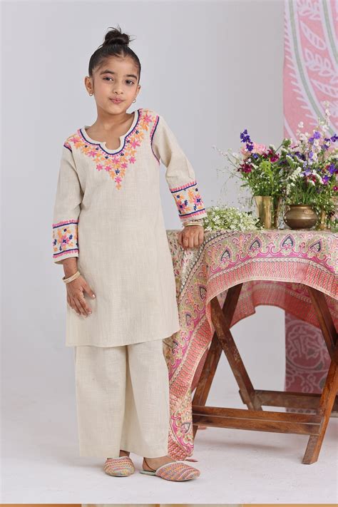 House Of Kari(Chikankari Clothing) - Kids Beige Hand-Embroidered ...