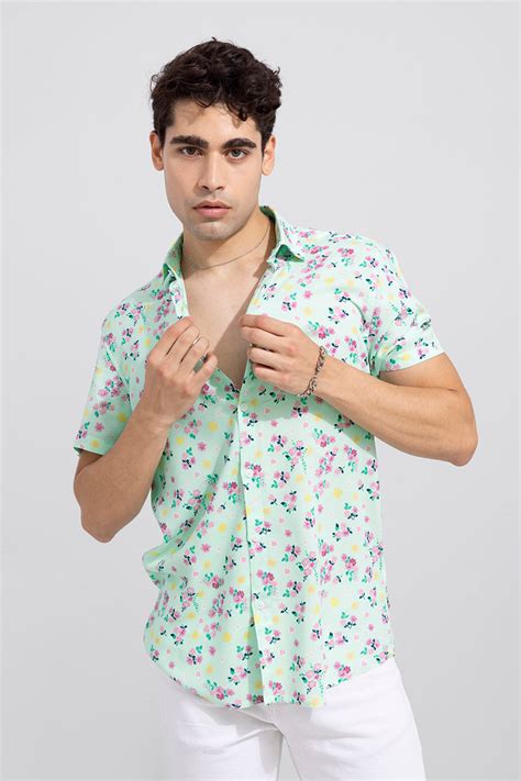 Buy Men's Dreamy Cloud Flower Green Shirt Online | SNITCH