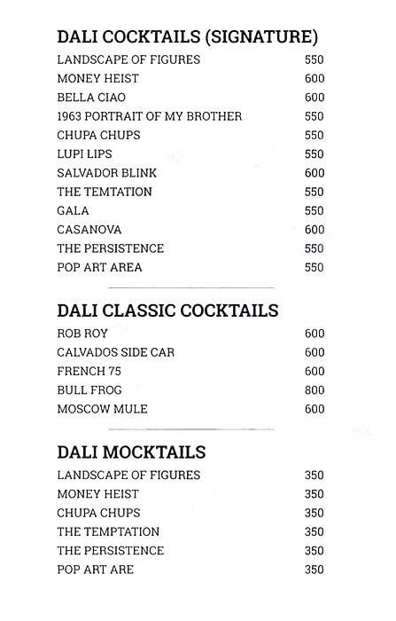 Menu at Dali - The Art Cafe', Nagpur