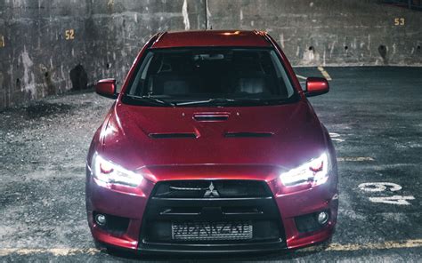 Download wallpaper 1920x1200 mitsubishi, car, red, front view, night ...