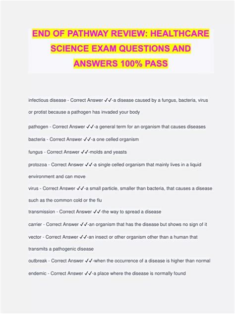 END OF PATHWAY REVIEW: HEALTHCARE SCIENCE EXAM QUESTIONS AND ANSWERS ...