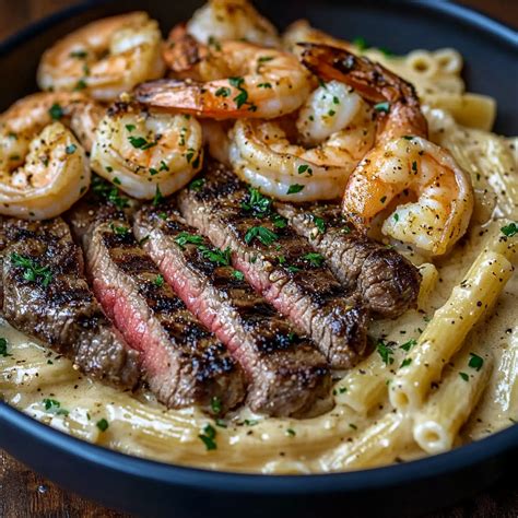 Cajun Shrimp and Steak Alfredo Pasta