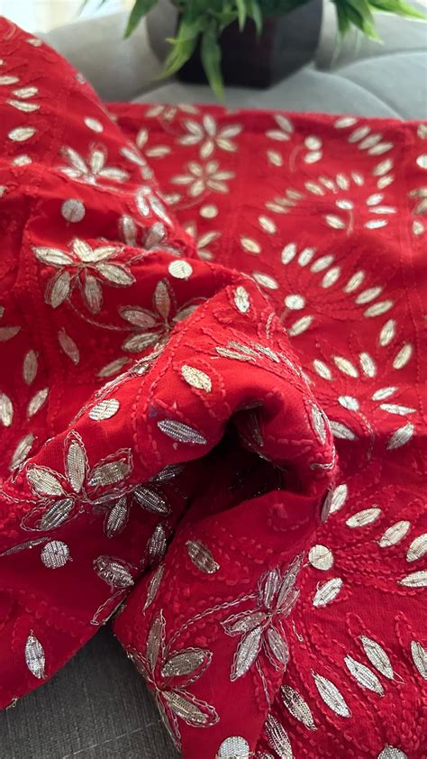 Red Gota Patti Chikankari Suit (Kurta & Dupatta) – Dress365days