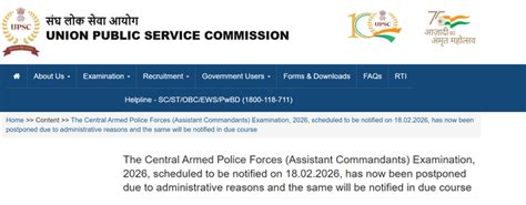 UPSC CAPF 2026 Notification Postponed, Check Revised Date, Exam Date ...