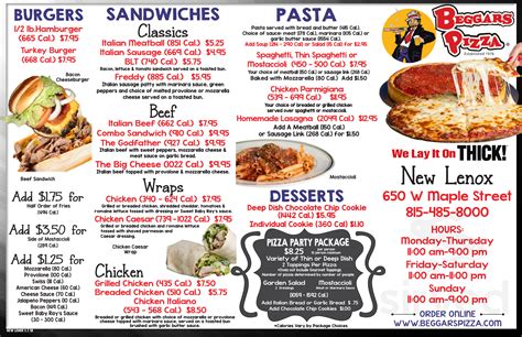 Menu for Beggars Pizza - New Lenox in New Lenox, IL | Sirved