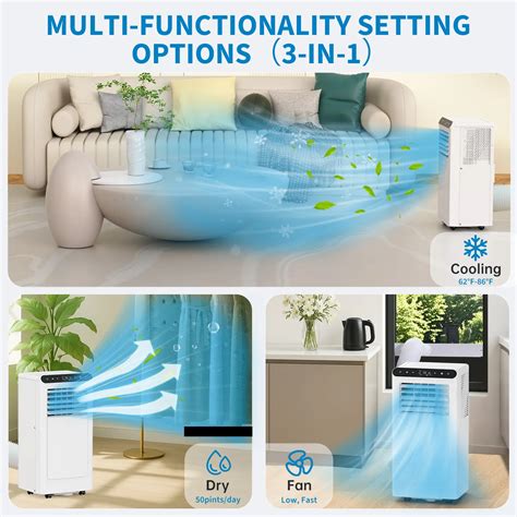 8,000 BTU Portable Air Conditioner Up to 350 Sq.Ft, 3-In-1 Small AC ...