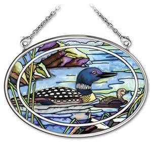 Amia 4-1/4 by 3-1/4-Inch Oval Hand-Painted Glass Suncatcher, Loon ...