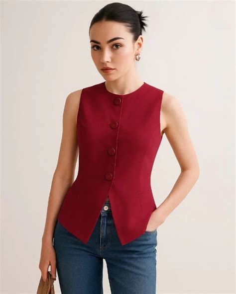 Boat Neck Front Button Redberry Vest Jacket – Littlebox India