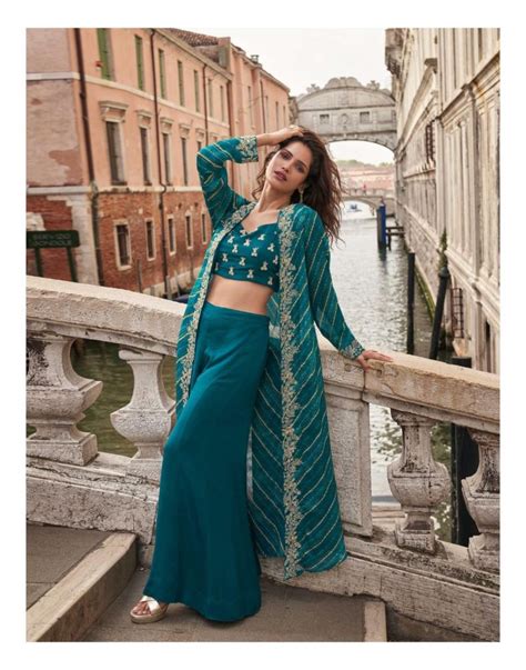 Sayuri Melodi Chinon Jacquard Silk Designer Top Bottom And Shrug