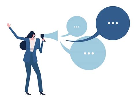 Femme tenant un mégaphone avec des bulles qui parlent | Vecteur Premium