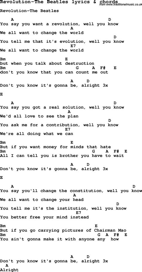 Love Song Lyrics for:Revolution-The Beatles with chords.