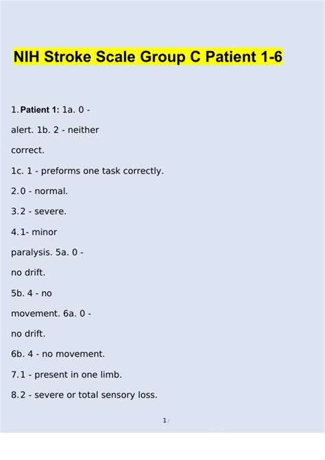 Summary NIH Stroke Scale Group C Patient 1 - 6 Complete (2025 / 2026 ...