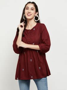 MAX Casual Embroidered Women Red Top - Buy MAX Casual Embroidered Women ...
