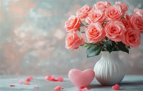 Wallpaper flowers, table, holiday, heart, roses, bouquet, heart, petals ...