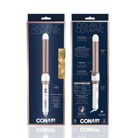 Conair Double Ceramic 1-inch Curling Wand - Create Flawless Waves with Straight Barrel - 1 Inch ...