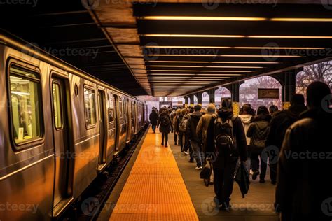 Crowded Subway Train Station