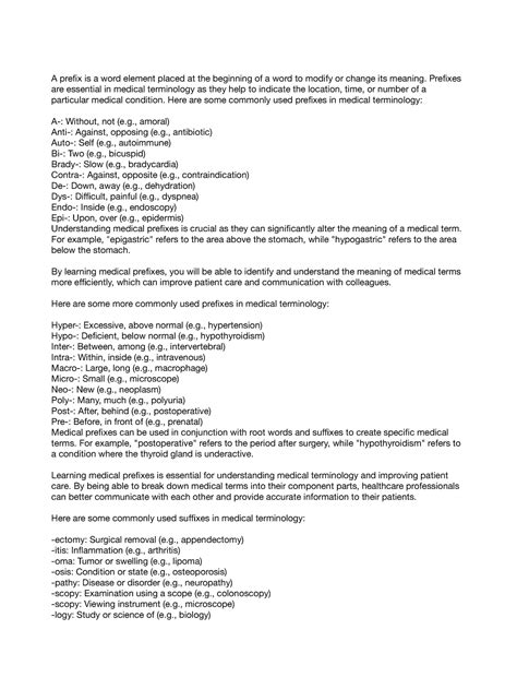 Med Terminology. 21 - A prefix is a word element placed at the ...