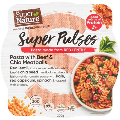 Calories in Super Nature Super Pulses Beef Chia Meatball Pasta calcount