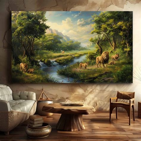 Family Gathering at the Savannah's Edge Canvas Wall Art (36 x 24 Inches ...