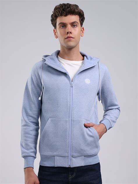 Buy Men Sky Blue Solid Hooded Full Sleeve Sweatshirt Online in India ...