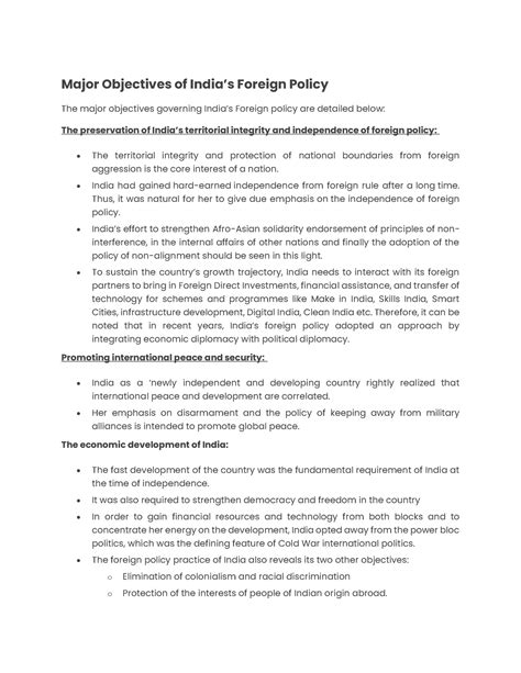 Document (1) - Deductions. - Major Objectives of India’s Foreign Policy ...