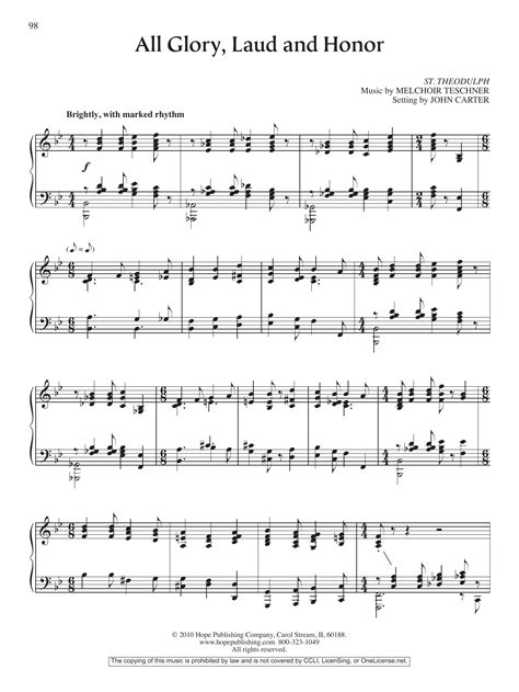 All Glory, Laud and Honor by John Carter Sheet Music for Piano Solo at ...
