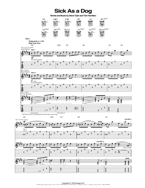 Sick As A Dog by Aerosmith Sheet Music for Guitar Tab at Sheet Music Direct