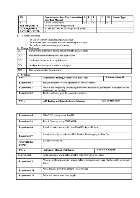 Syllabus Java Test Automation Lab - SN Course Name: Java Test ...