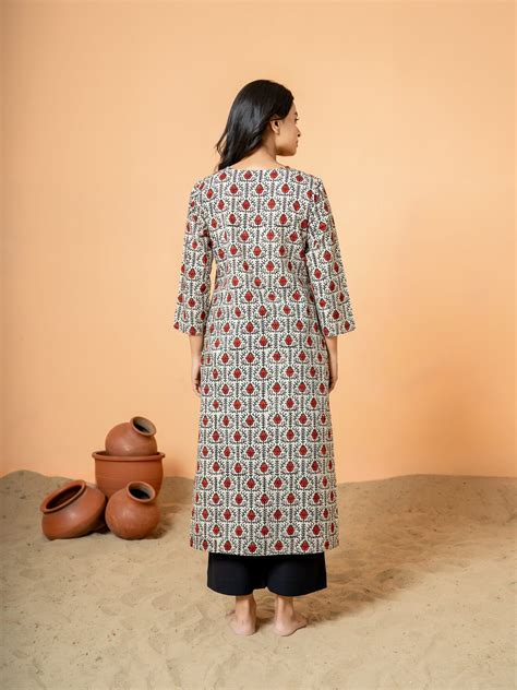 Cream Lotus Print Cotton Kurta – Cottonsdaily