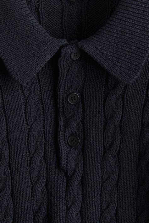 Men’s Navy blue Regular-Fit Cable-Knit Polo Sweater | H&M CA