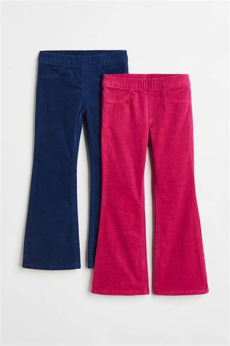 2-pack flared pull-on corduroy trousers - Navy blue/Dark pink - Kids ...