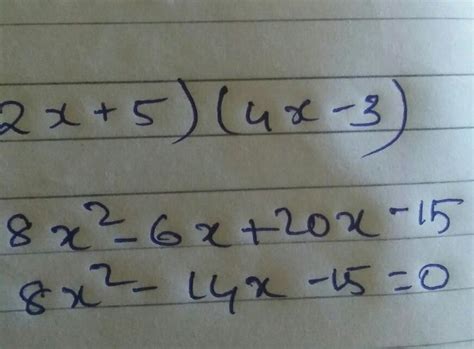 EXERCISEMultiply the binomials.(i) (2x + 5) and (4x - 3) - Brainly.in