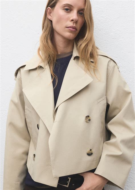 Double-breasted cropped trench coat - Women | MANGO USA