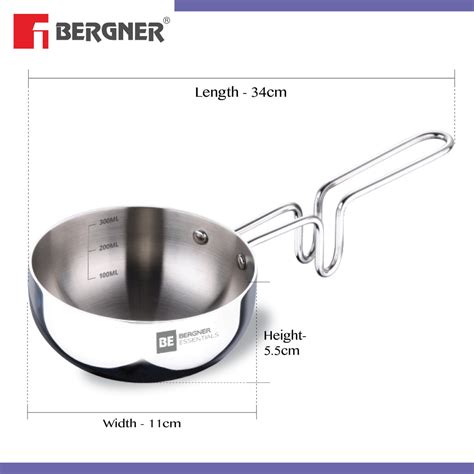 Bergner Argent TriPly Stainless Steel 12cm Tadka Pan, 500ml Capacity ...
