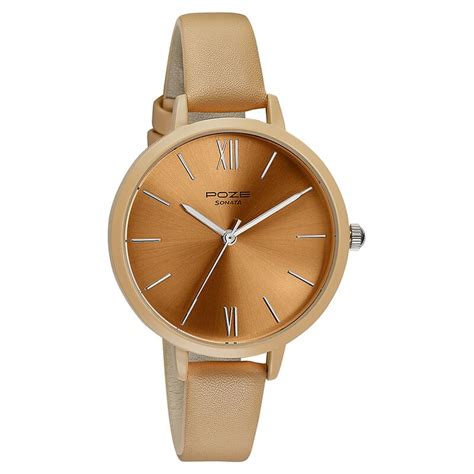 Buy Online Sonata Poze Quartz Analog Brown Dial Leather Strap Watch for ...