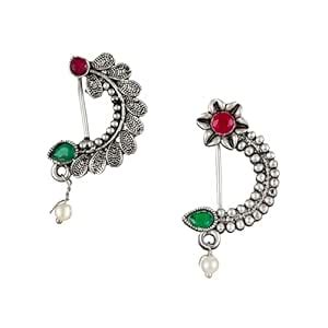 Buy Sukai Jewels Oxidised Traditional Maharashtrian Non-Pierced Nath ...