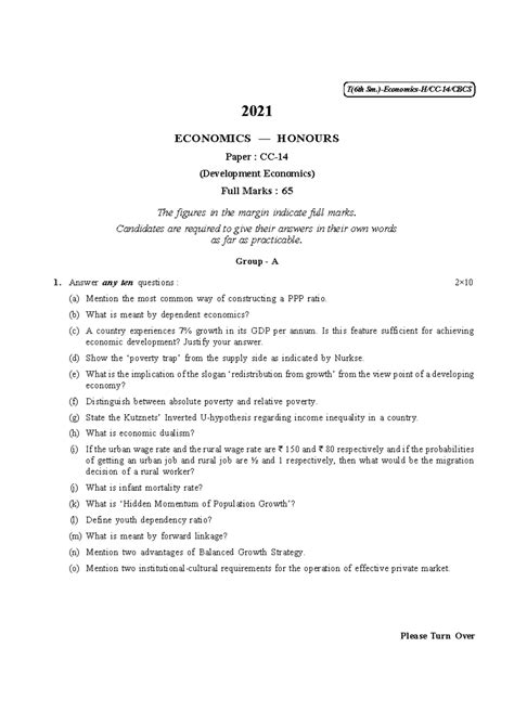 CU-2021 B.A. B - Development Economics Exam Paper (Full Marks: 65 ...