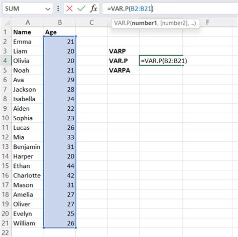 Image result for Excel Variance Functions