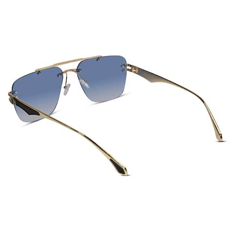 Golden Blue Tint Designer Rimless Sunglasses For Men ELS001-BLU – LensKandy