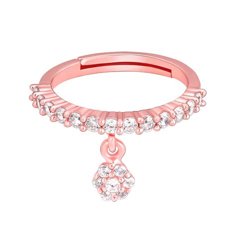 GIVA Silver Rose Gold Dangling Flower Charm Ring, Adjustable | Gifts ...