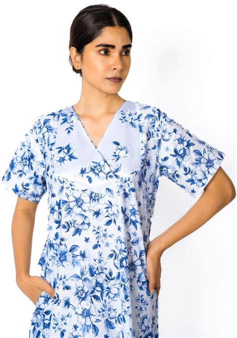 Bluebell Mist – Cotton Nighty with Satin Yoke Embroidery – Suman Nathwani