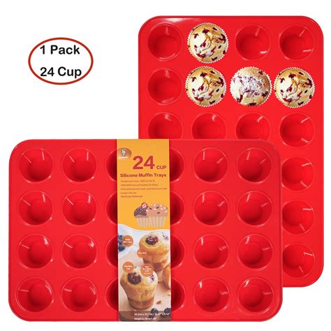Katbite Nonstick Silicone Mini Muffin Pan, 24 Cups Cupcake Pan, Food ...